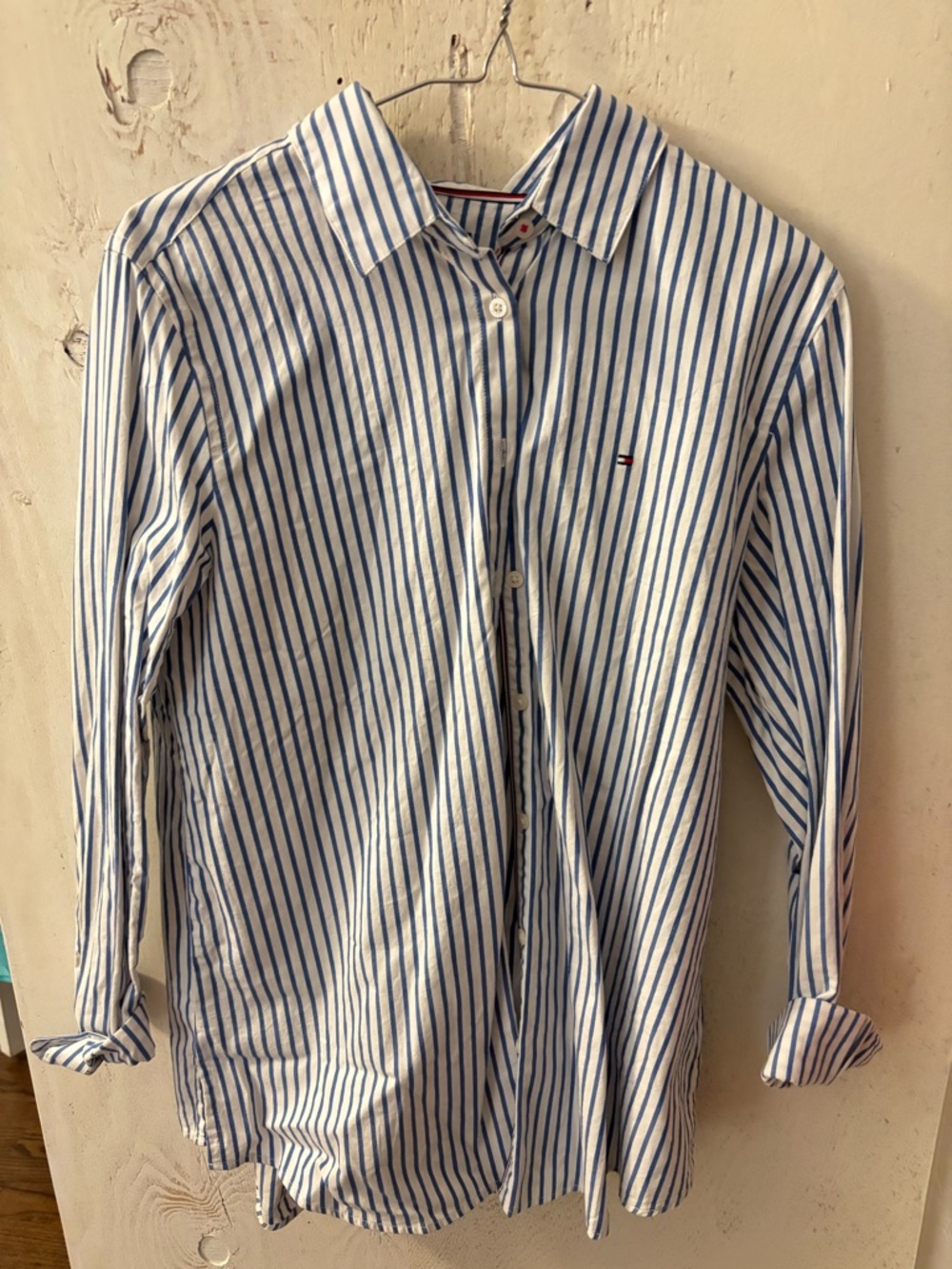 Tommy Hilfiger White Shirt with Blue Vertical Stripes